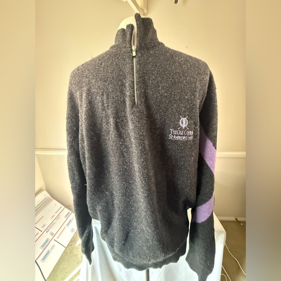 Wool St. Andrews “Old Course” Classic 1/4 Zip Sweater, Purple Saltire Stripe - Picture 2 of 11
